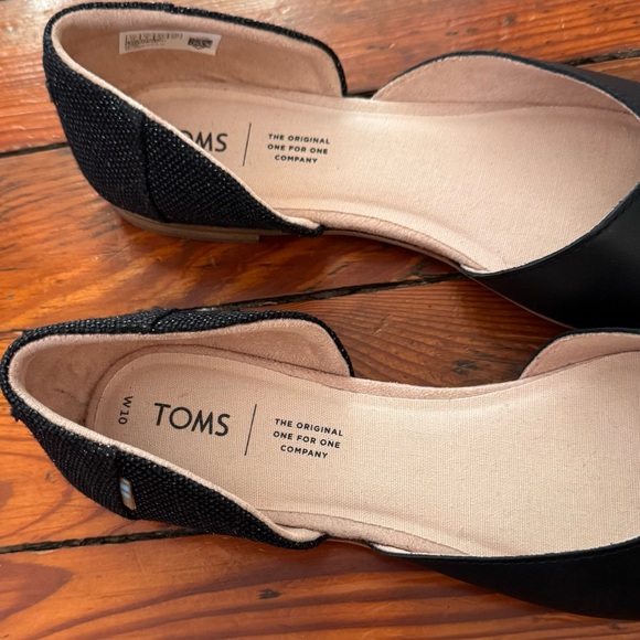 TOMS Julie d'Orsay Flats Black Leather Canvas Heeled Loafer Size 10 Like New - Picture 8 of 11